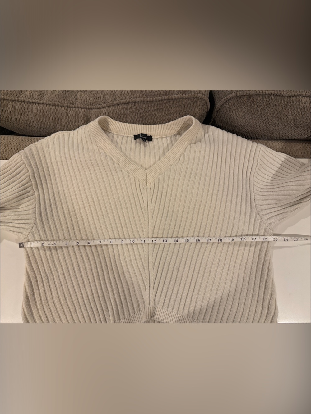 Lulu's Cream Ribbed V-Neck Sweater - Picture 5 of 7